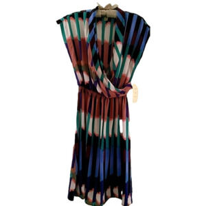 New Presley Skye Watercolor Print Devon Silk Wrap Dress Blue/Green/Mauve Size XS